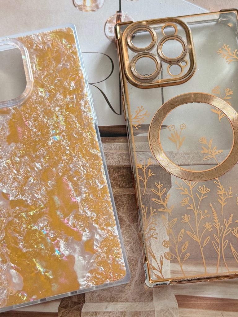 Iphone 16 Pro Max Case  Iridescent Pearl  Gold Floral Iphone Case Duo